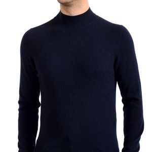 Malo Optimum Men's Dark Blue Wool Cashmere Mockneck Pullover Sweater